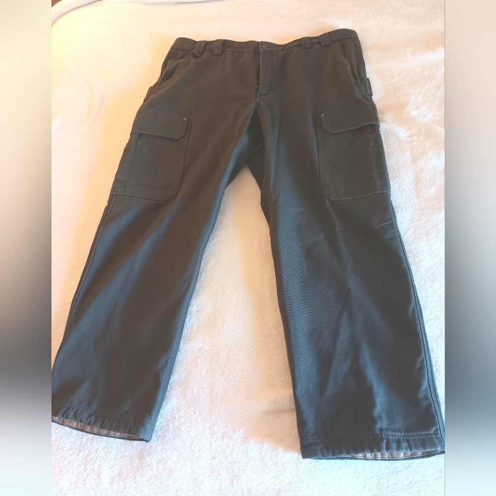 MEN'S DULUTH TRADING FLANNEL-LINED CARGO PANTS DARK KHAKI